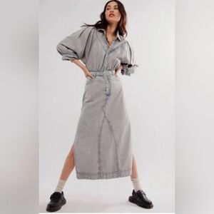 Free People Mad Love Gray Denim Midi Dress